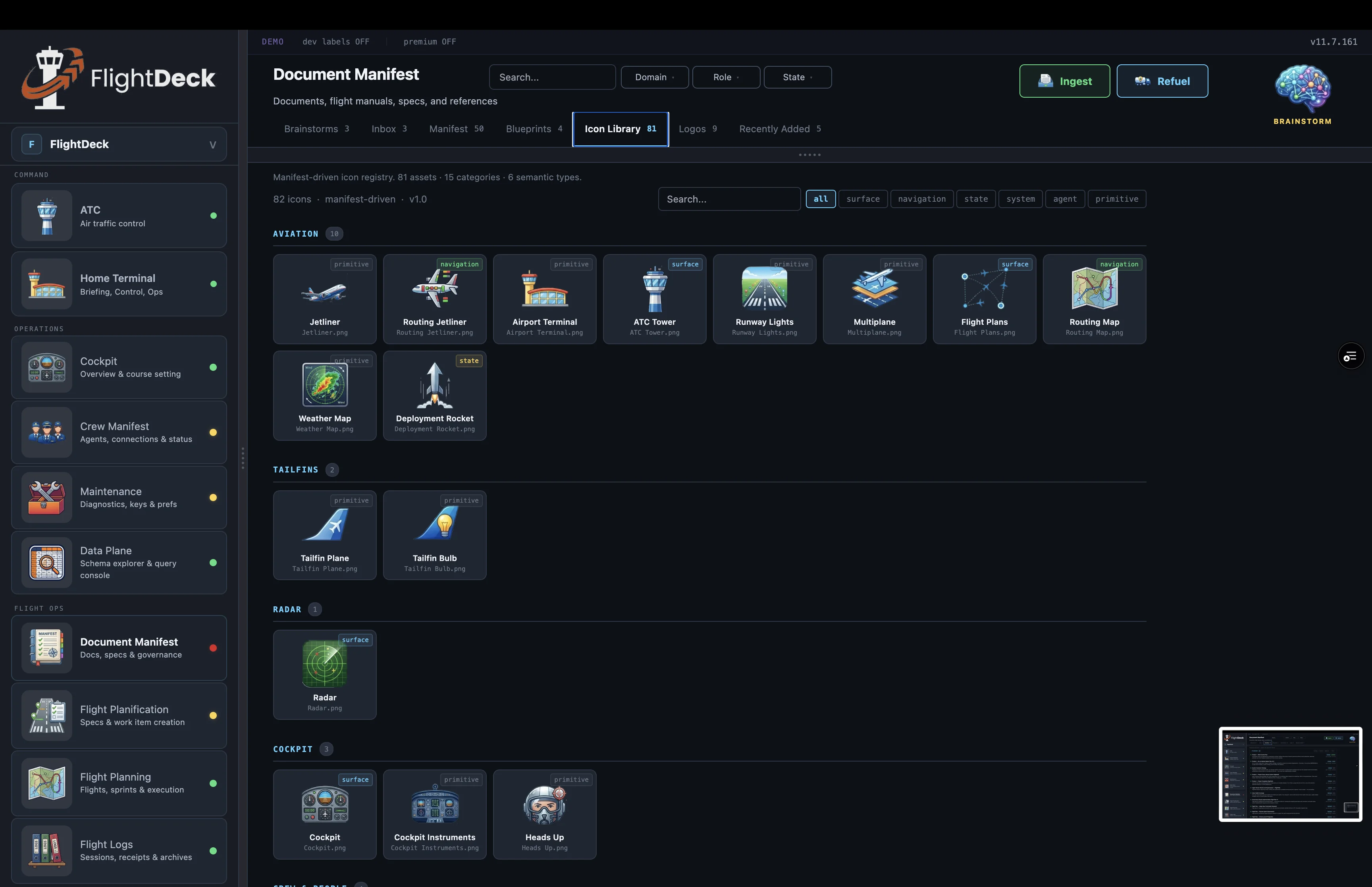 FlightDeck Icon Library — 82 classified icons